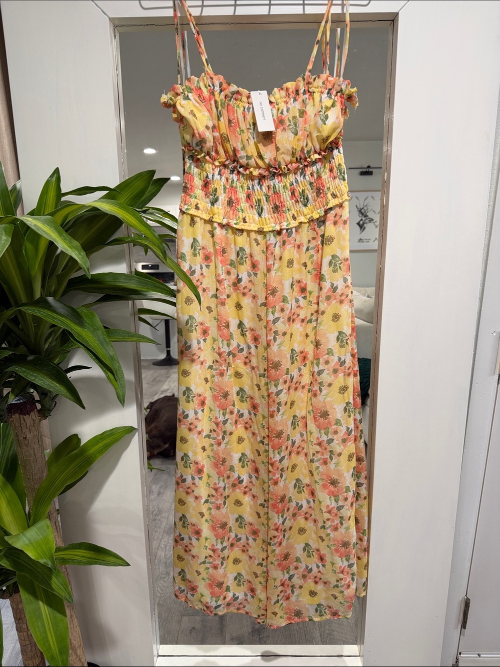 Yellow Floral Smocked Maxi Dress for Girls